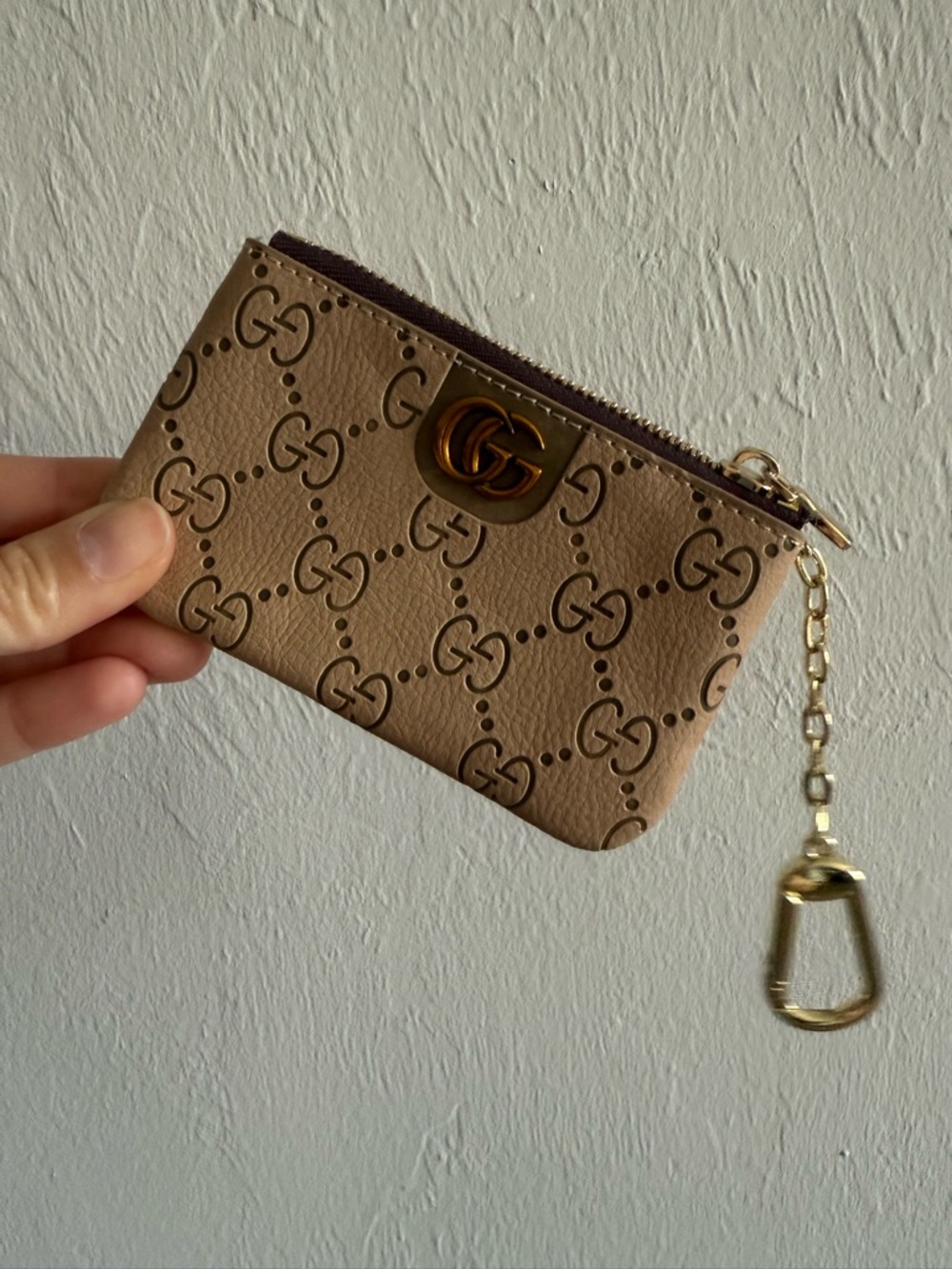 Beige Tan Clutch Wristlet with Gold Hardware